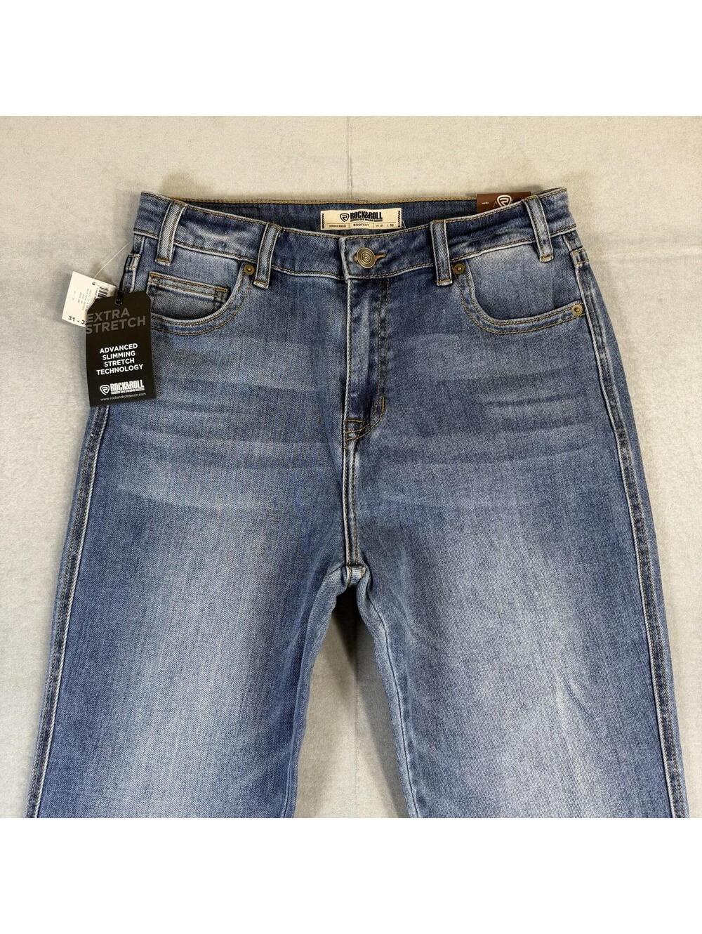 Rock & Roll Denim Jeans Mens 31x32 Blue Bootcut High Rise Med Wash Stretch NWT - Picture 2 of 9